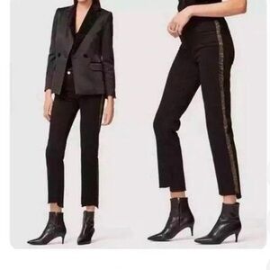 FRAME Denim Le High Skinny Jeans Women 26 Black Gold Tuxedo Stripe Raw Hem NWOT